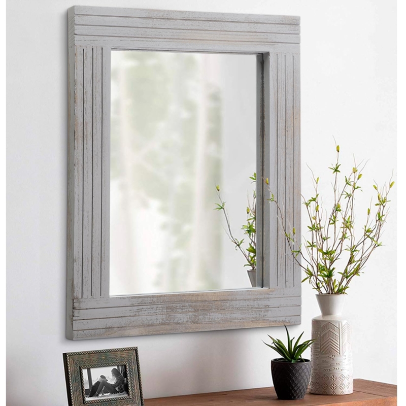 Wall Mirror, Wide Wood Frame, Rustic Wash Finish