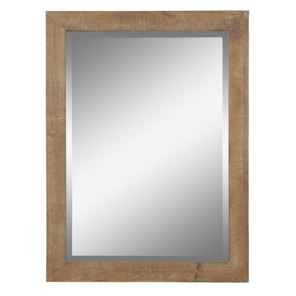 Wall Mirror Wide Wood Frame Visible Grain Rustic Nutmeg Finish