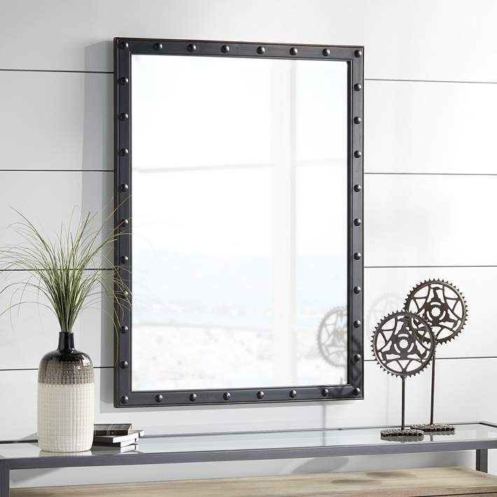 Wall Mirror, Windowpane Grid Design, Bolt Detailing, Rustic Industrial