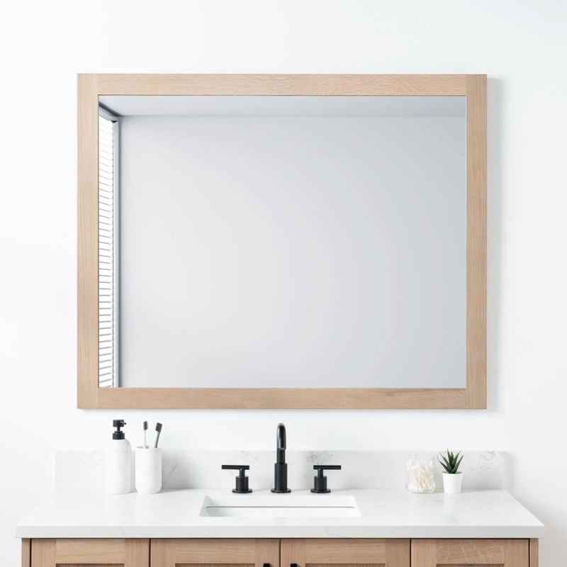 Wall Mirror with Minimalist Oak Frame in Large Rectangular Format
