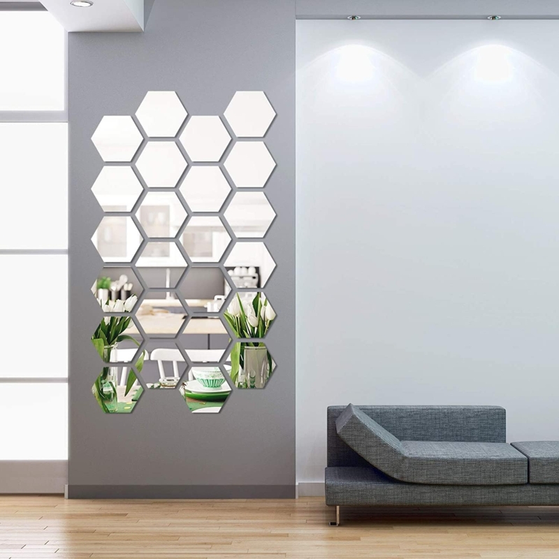 Wall Mirrors: 24 Piece Acrylic Hexagon Honeycomb Sticker Set