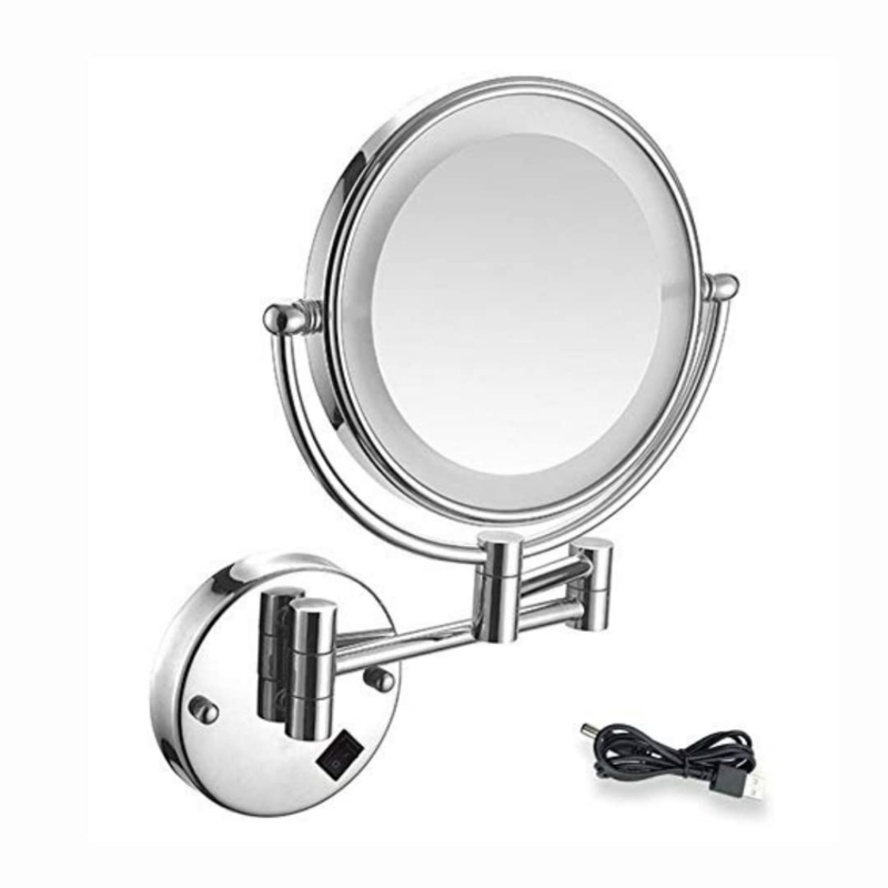 Wall Mounted Silver LED Makeup Mirror, Extendable Arm