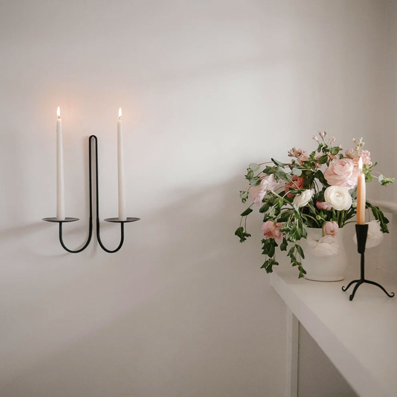 Wall Sconce, Double Arm Hand Forged Iron, Matte Finish