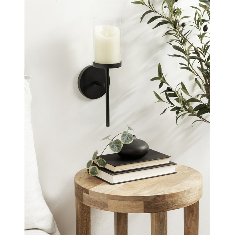 Wall Sconce Round Backplate Matte Black Minimalist Candle Holder Wall Mount