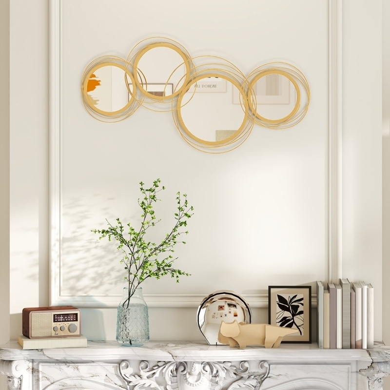 Wall Sculpture Mirrored Accents, Gold Radial Discs Modern Glam Decor