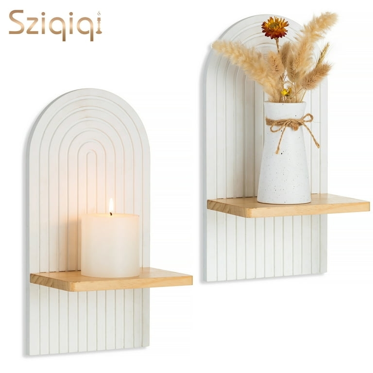 Wall Shelf Set Arch Silhouette Slat Design Whitewashed Farmhouse