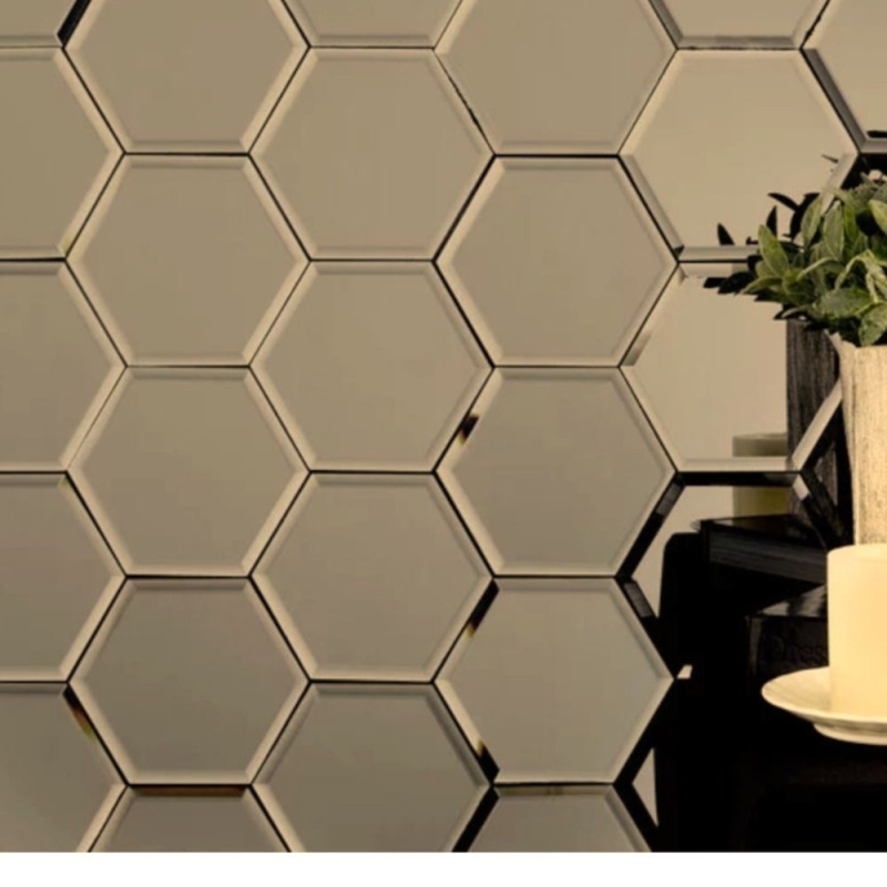 Wall Tile: Gold Mirrored Glass Hexagon Beveled Kitchen Backsplash