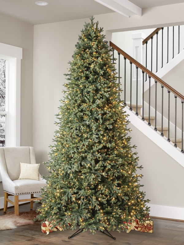 Warm White Micro LED Tree, Full Conical Silhouette, Dense Needle Foliage