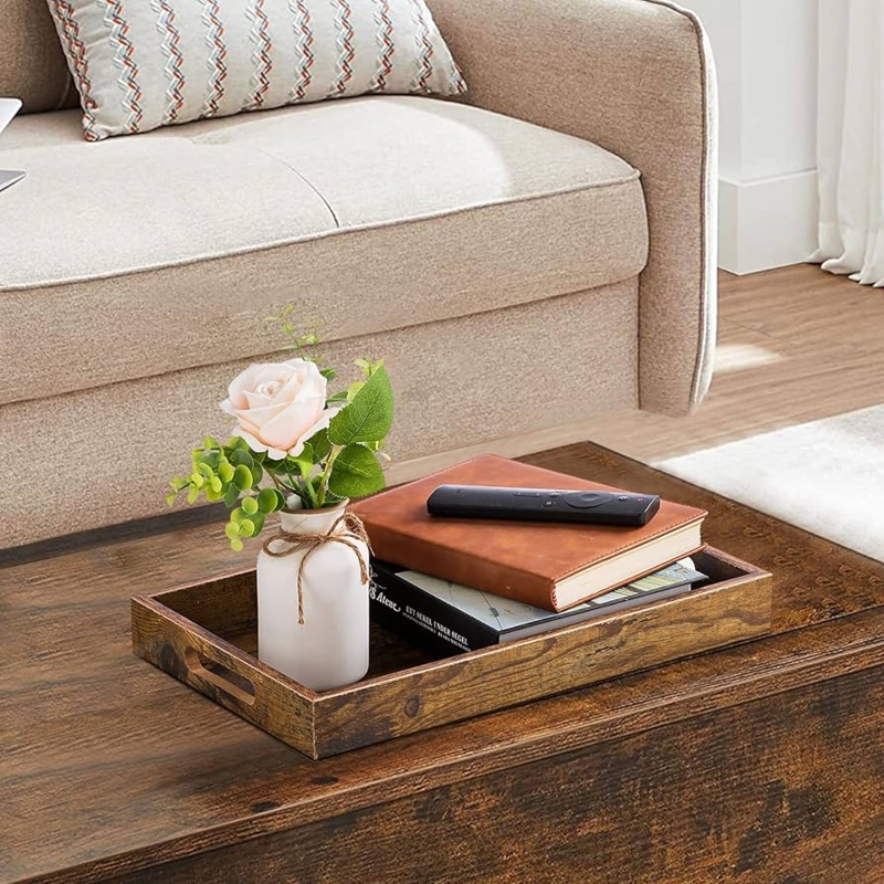 Weathered Wood Serving Tray with Cutout Handles