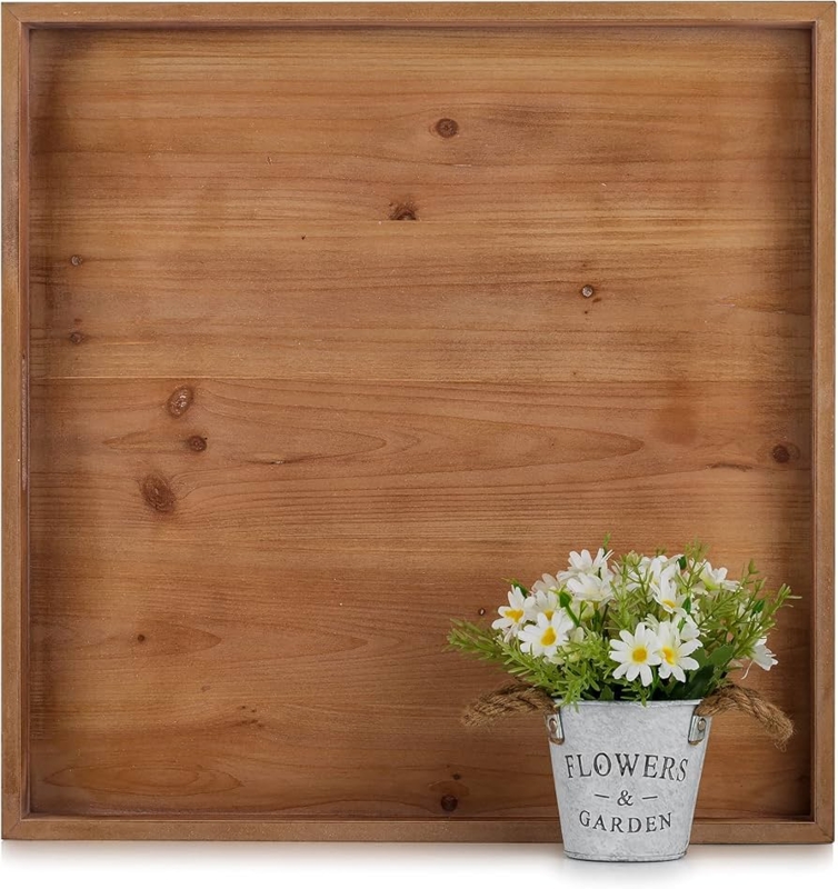 Weathered Wood Square Ottoman Tray with Cutout Handles