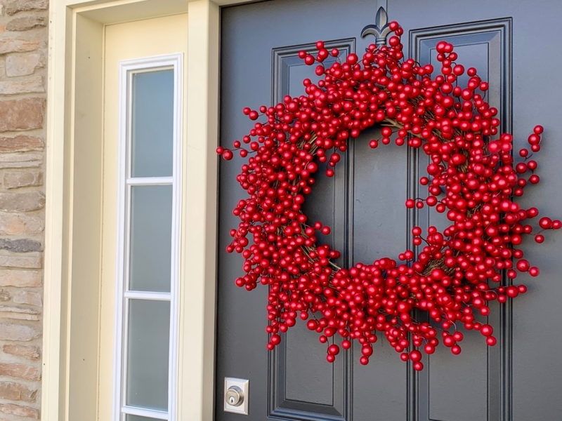 Weatherproof Outdoor Holiday Wreath with Matte Berry Finish