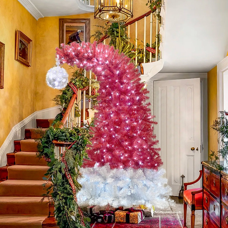 Whimsical Artificial Fir Tree, 6ft Pre-Lit with Bendable Santa Hat Top
