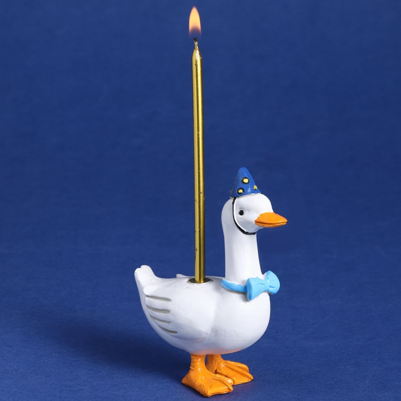 Whimsical Blue Goose Candle Holder Ceramic Cake Topper Figurine