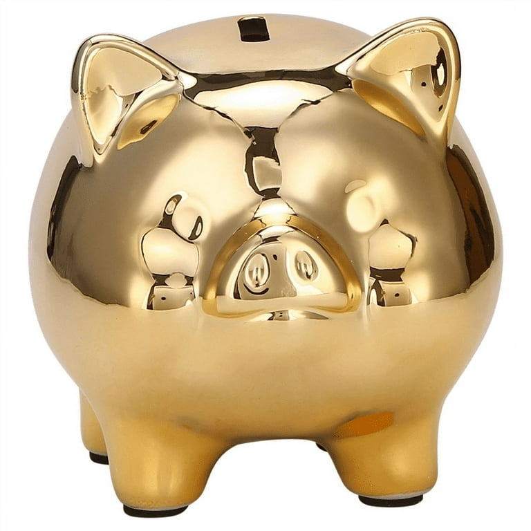 Whimsical Ceramic Pig Figurine Gold Rounded Silhouette Glam