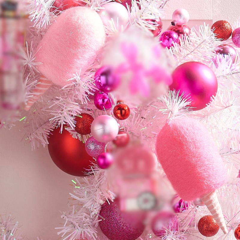 Whimsical Christmas Ornament: Glittery Fluff Cotton Candy Shape.