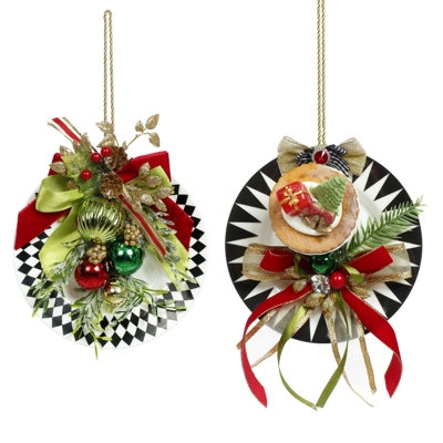 Whimsical Christmas Ornaments: Glittery Red and White Cup and Saucer Set