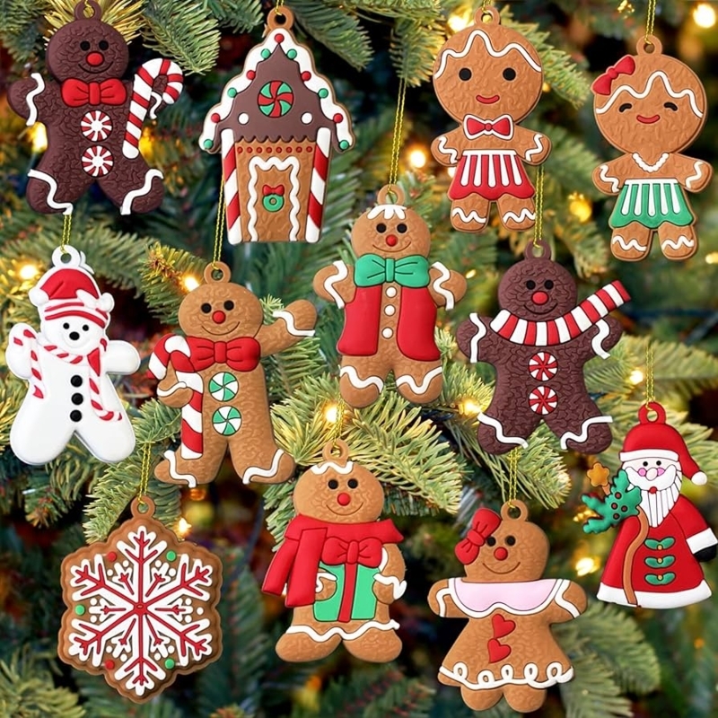 Whimsical Christmas Tree Ornament Set Glossy Character Shapes