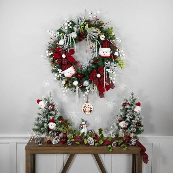 Whimsical Christmas Wreath Snowman Figurines Icicle Ornaments