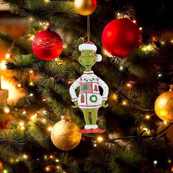 Whimsical Grinch Christmas Ornaments Naughty or Nice Sign Pair