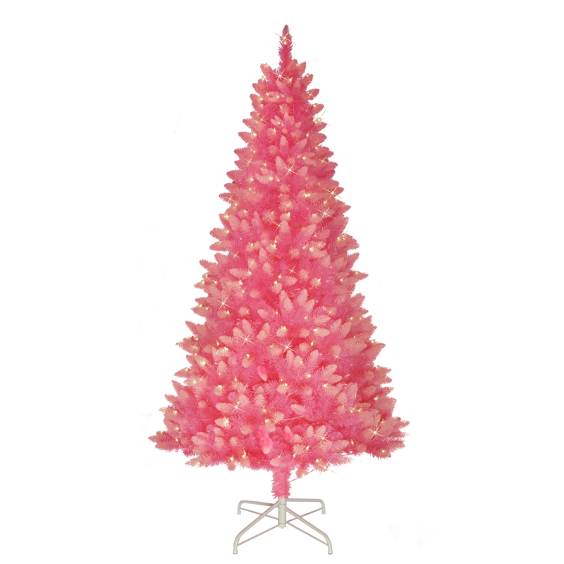 Whimsical Pink Spruce Christmas Tree with Heavy Snow Flocking