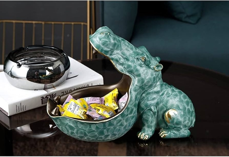 Whimsical Teal Hippo Key Tray with Gold Metallic Accents (62 characters)