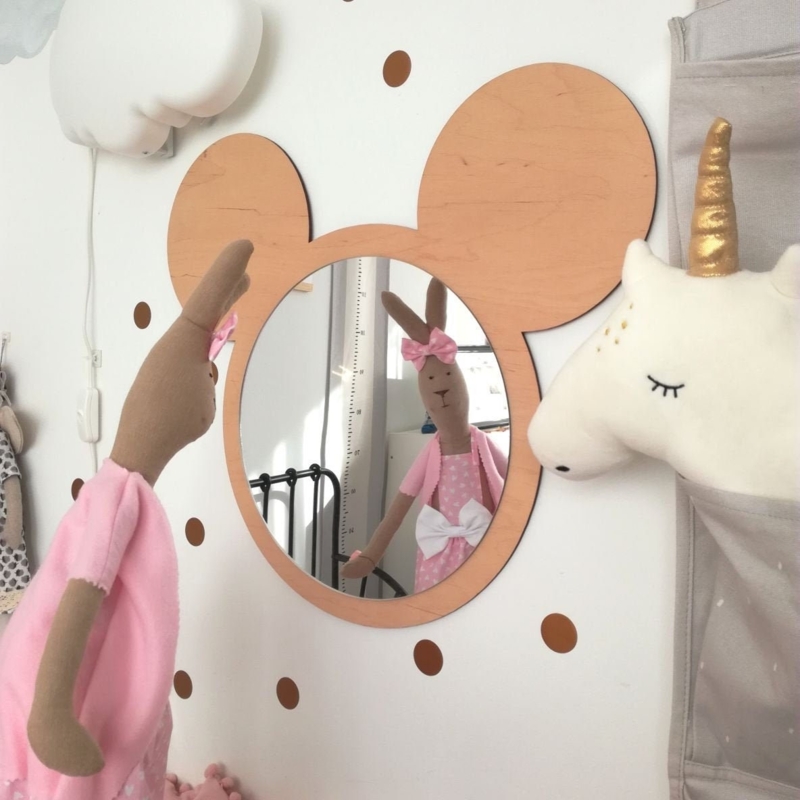 Whimsical Wall Mirror, Mouse Silhouette & Pink Bow