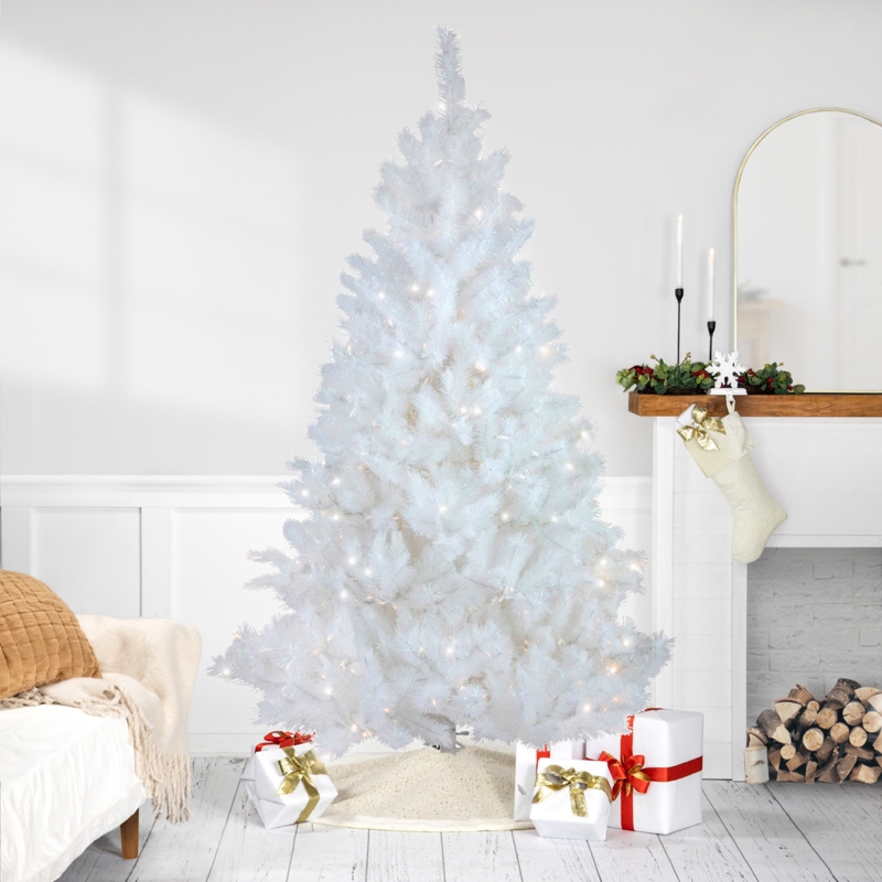White Alaskan Pine Tree, Minimalist Style, Warm White LED Glow.