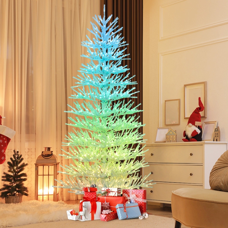 White Artificial Christmas Tree, 7ft Pre-Lit with Coral-like Tips