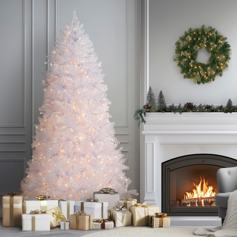 White Christmas Tree 7.5 ft Dunhill Fir Pre-Lit Living Room Decor