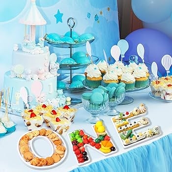 White Fillable Letter Serving Tray Set for First Birthday Platter