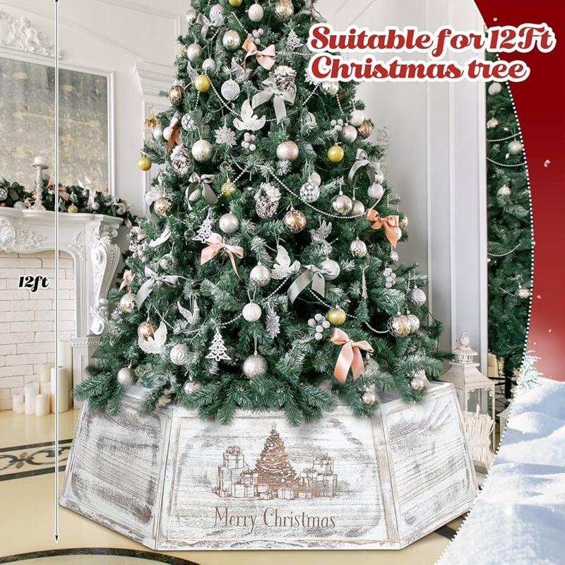 White Hexagonal Tree Collar Wood Panels Farmhouse Matte Finish