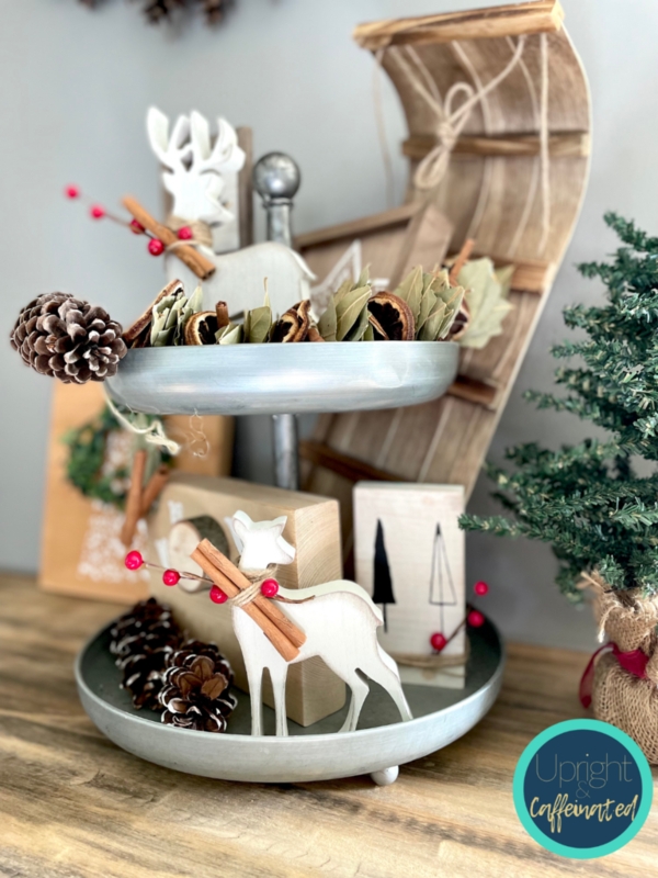 White Metal Three Tiered Tray Stand for Christmas Coffee Bar Decor