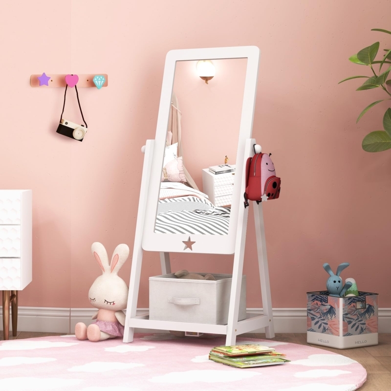 White Oval Full Length Mirror, Integrated Storage Box