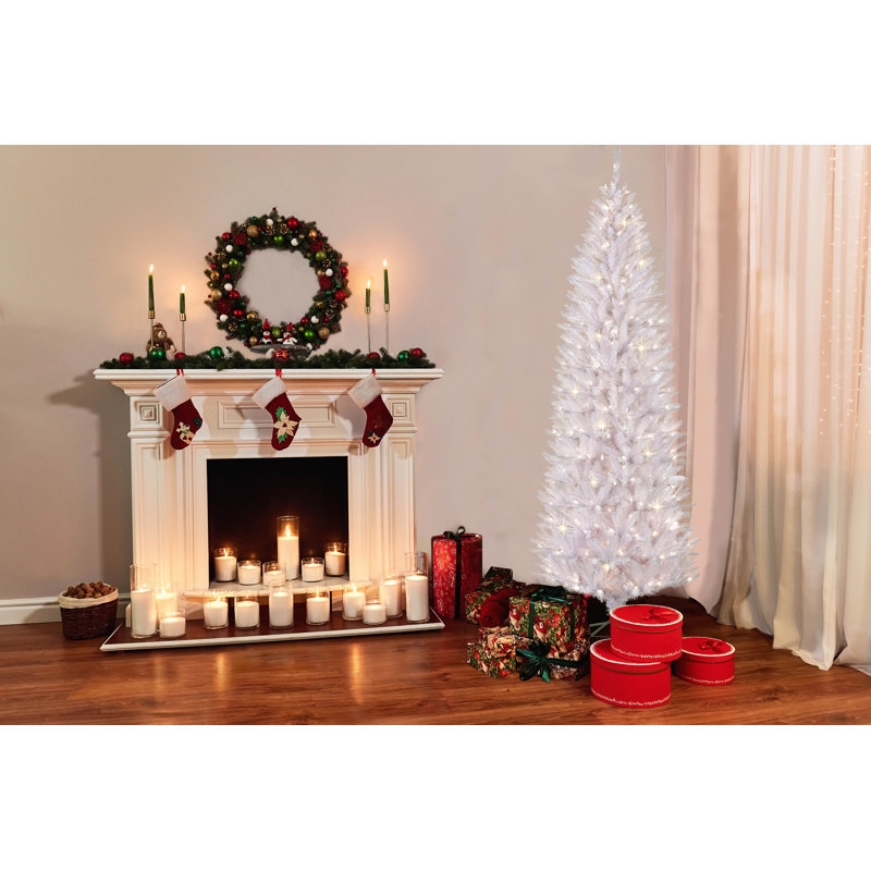White Pencil Christmas Tree, Pre-lit Slender Modern Decor