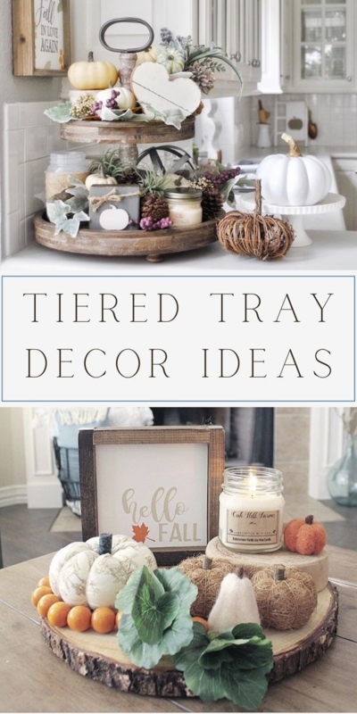 White Tiered Tray with Beaded Trim for Fall Kitchen Countertop Decor