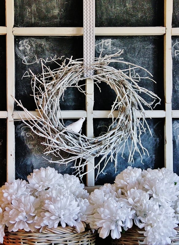 White Twig Wreath: Winter White Seasonal Decor for Modern Entryway