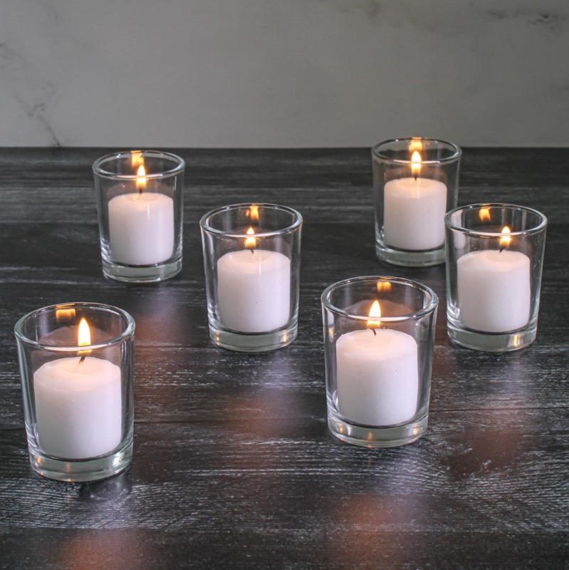 White Votive Candle Clear Glass Holder Minimalist Clean Event Lighting