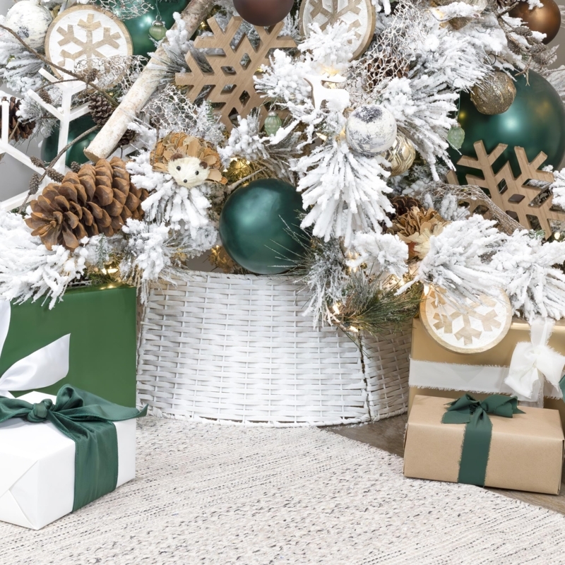 White Wicker Christmas Tree Collar Tapered Silhouette Farmhouse Holiday