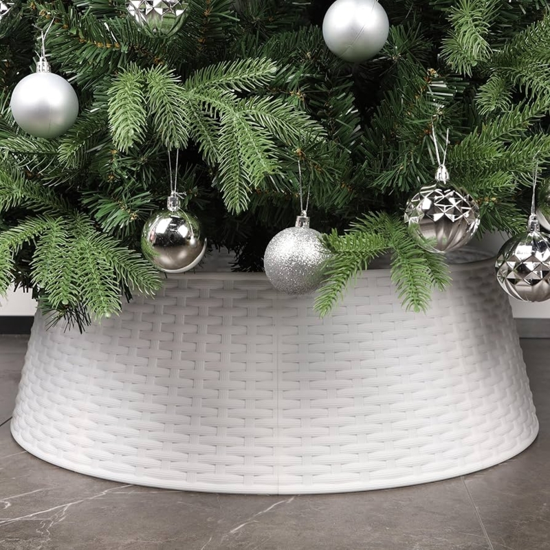 White Woven Christmas Tree Collar Matte Tapered Basket Weave Design