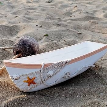Whitewashed Tiered Wooden Boat Shelf Standing Base Nautical Starfish Decor