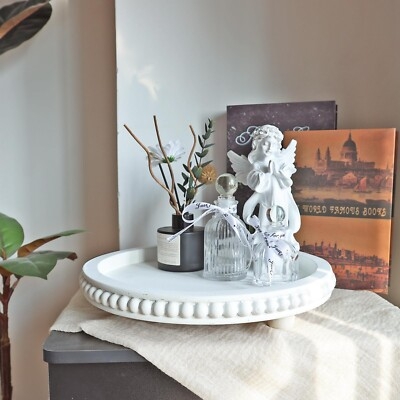 Whitewashed Wooden Tray Set with Cutout Handles, Nested Design