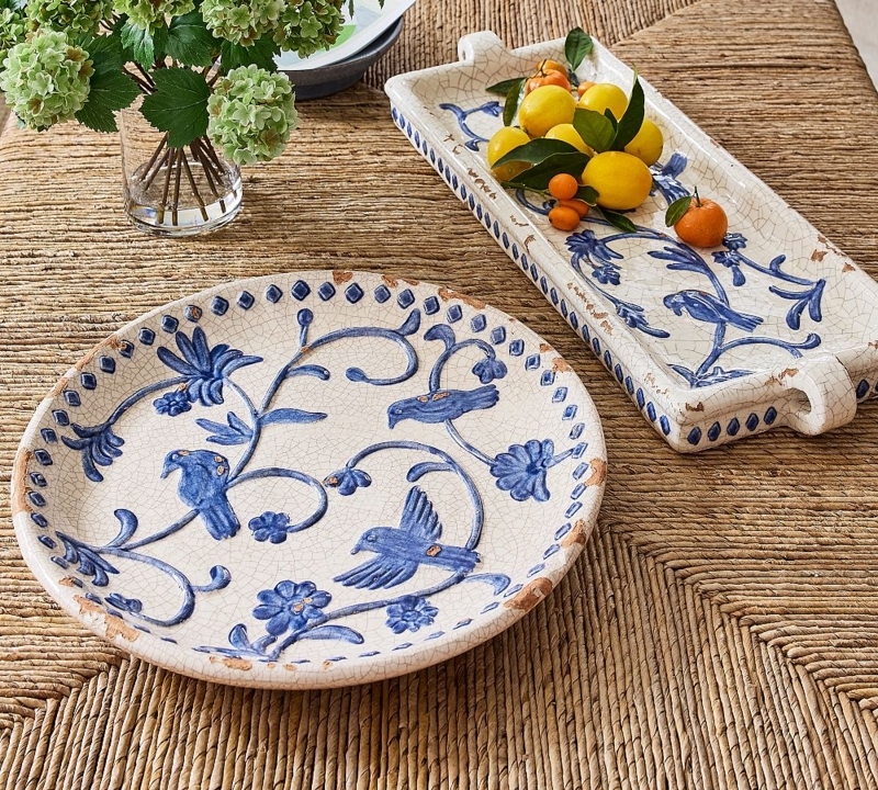 Wide Rim Speckled Matte Finish Ceramic Tray, Earthy Textured Tabletop Styling