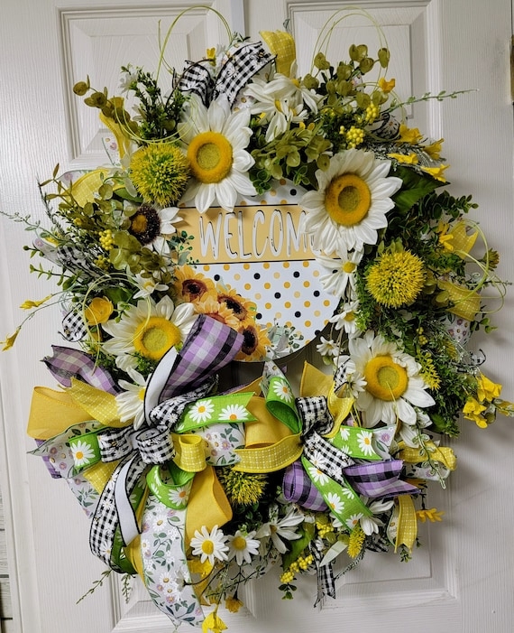 Wildflower Arrangement Wreath, Farmhouse Front Door Wreath