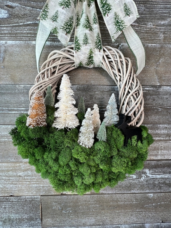 Winter Decorative Wreath with Willow Base and Bottle Brush Trees