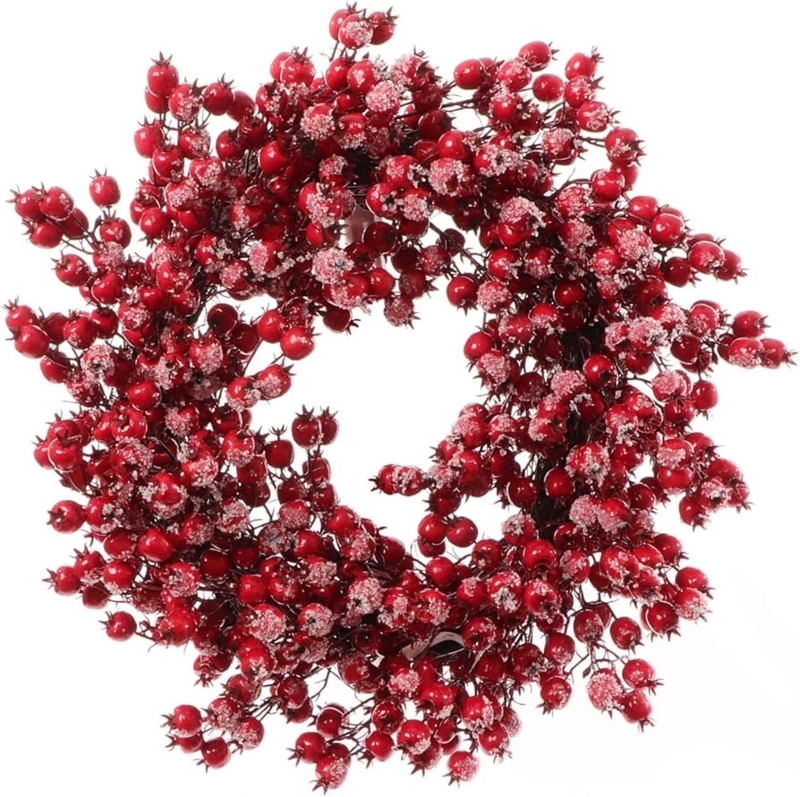 Winter Farmhouse Front Door Wreath with Frosted Finish and Twigs