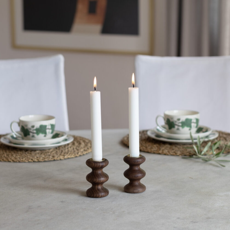 Wood Candle Holder with Offset Metal Arm Cup, Sculptural Modern Decor