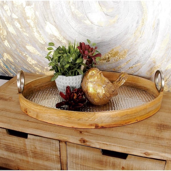 Wood Decorative Tray Set Metal Corners Latches Dark Brown Rustic