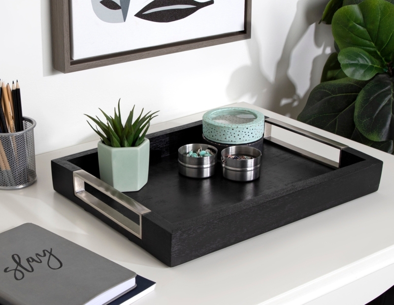 Wood Decorative Tray with Rounded Corners for Entryway Organization