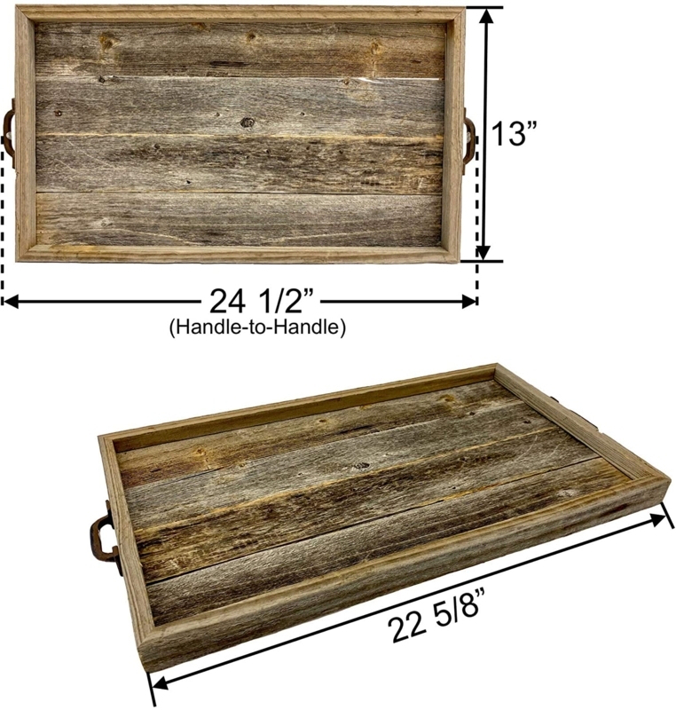 Wood Serving Tray featuring Cutout Handles and Planked Base