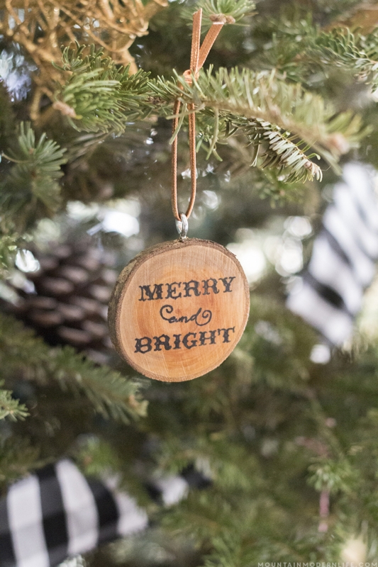 Wood Slice Ornaments with Raw Bark Edge and Copper Cord Accent